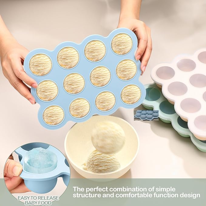 3 Pcs Baby Food Storage Container 12 Cup Silicone Baby Food Freezer Tray with Lid Stackable Reusable Silicone Freezer Tray for Food Vegetable Fruit Puree and Breast Milk(Colorful)