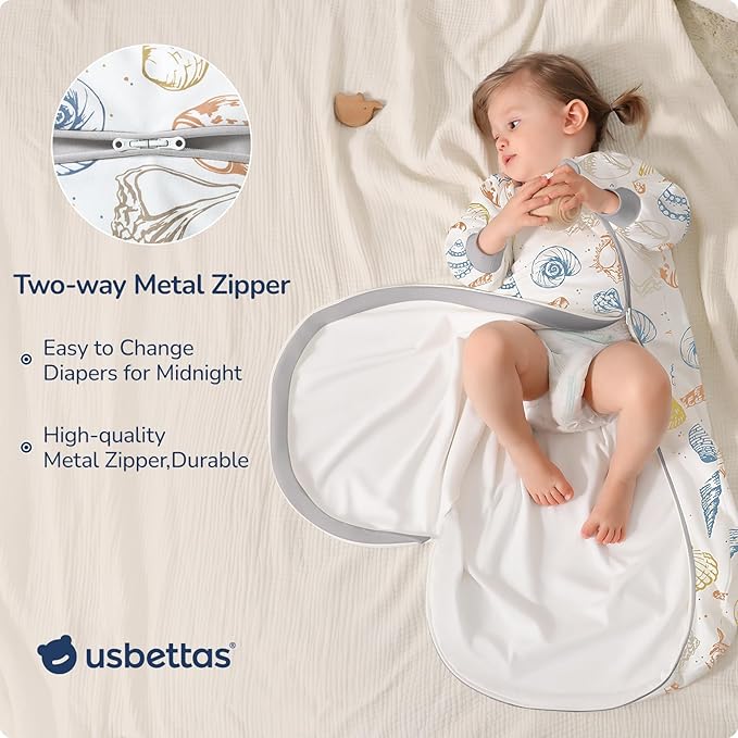 Baby Sleep Sack 18-24 Months, Cotton Detachable Long Sleeve Sleep Sack, 1.0 Tog Toddler Sleeping Sack with Temperature Strips, 2-Way Zipper Wearable Blankets for Newborns, Ocean