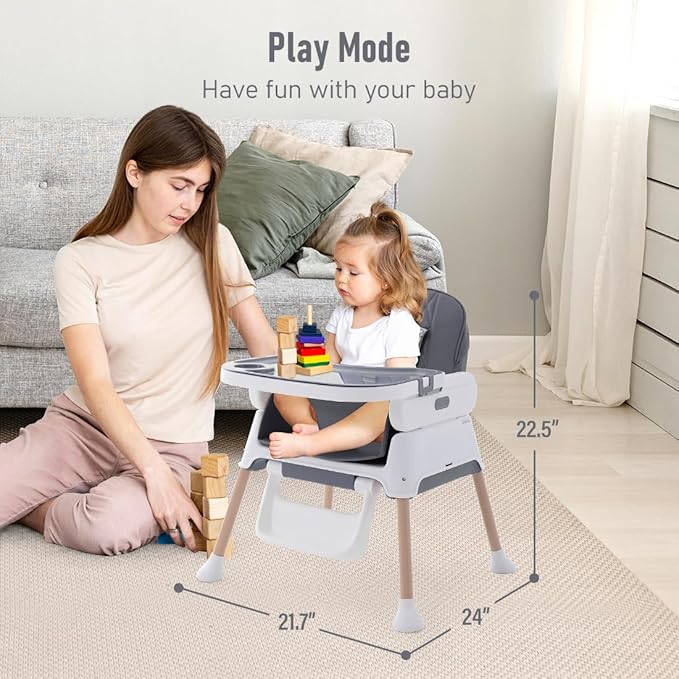 3 in 1 Baby High Chair,Adjustable Convertible Infant Baby Feeding Chair Booster for Eating with Detachable Double Tray,5 Point Harness,Deep Gray