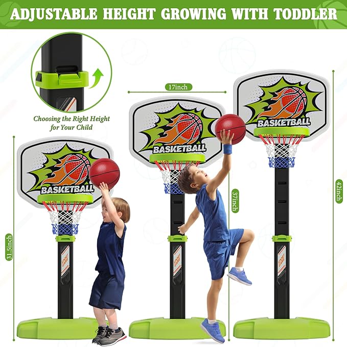 3 in 1 Toddler Basketball Hoop and Tee Ball Set for Boys: Kids Baseball Tee with Automatic Pitching Machine Adjustable Height Indoor and Outdoor Sports Toys Christmas Birthday Gifts for Boy Age 3-12