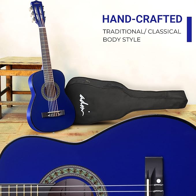 ADM Beginner Acoustic Classical Guitar 30 Inch Nylon Strings Wooden Guitar Bundle Kit for Kid Boy Girl Student Youth Guitarra Online Lessons with Gig Bag, Strap, Tuner, Extra Strings, Picks,Blue
