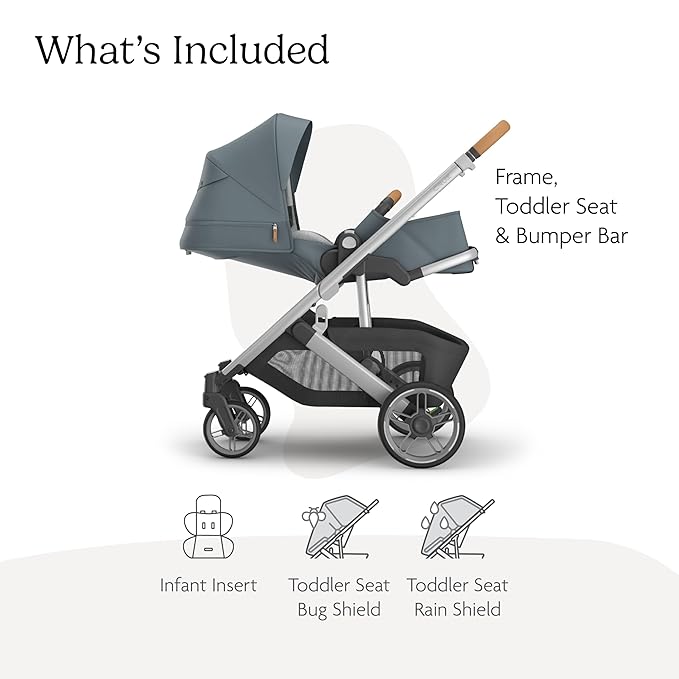 UPPAbaby Cruz V3 Stroller - from Birth + Car Seat Compatible - Full-Size, Reversible Seat - Infant Insert, Bug and Rain Shields Included - Callum (Stone Blue/Silver Frame/Sand Leather)