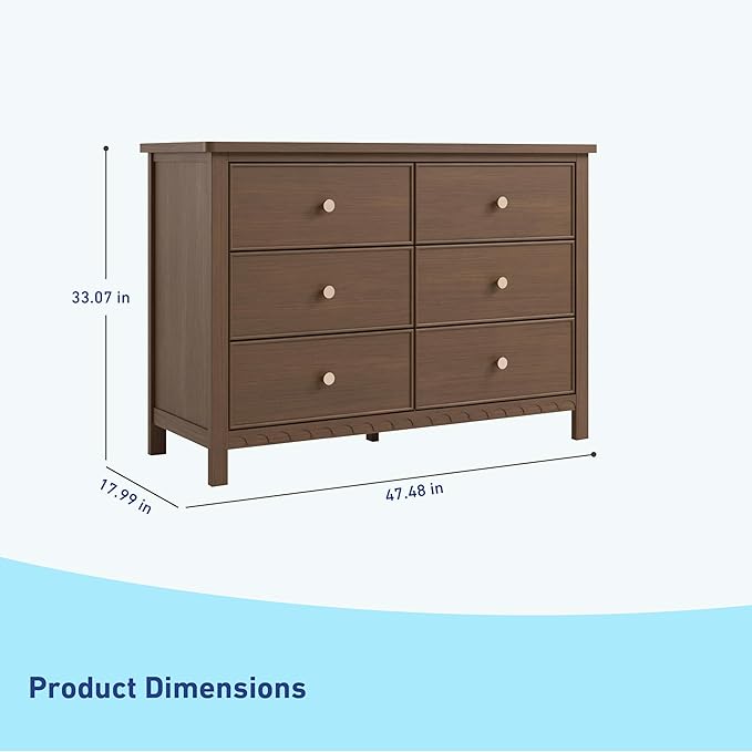 Graco Sasha 6 Drawer Dresser (Hazelnut) – GREENGUARD Gold Certified, Wood Storage for Nursery or Kids’ Room, Safe Interlocking Drawer System & Easy Assembly with Pre-Installed Tracks