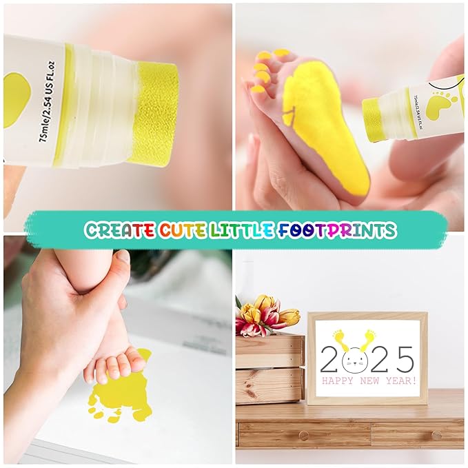 75ml Yellow Baby Hand and Footprint Ink Kit, Baby Handprint Footprint Paint for Newborn Keepsake, Dog Cat Paw Print Kit, Washable, Non Toxic Acid-Free, Safe Gentle for Ideal New Mom Gifts
