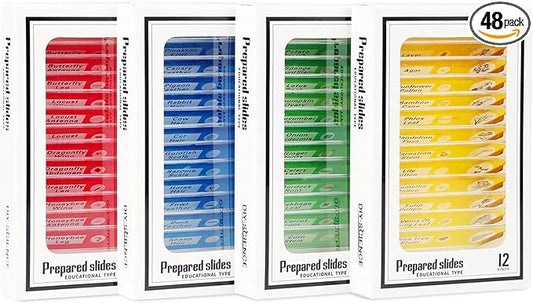 48 Prepared Microscope Slides Set of Animals Insects Plants Flowers, Biological Learning Resource Specimens for Kids Beginner Classroom Basic Science Education
