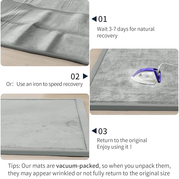 ACOMOPACK Baby Play Mat for Floor 1.3" Thick Memory Foam Play Mat 79"×118" Tummy Time Crawling with Non-Slip Bottom for Living Room,Nursery,Soft Velvet Playpen Mats for Kids,Infants（Light Grey）