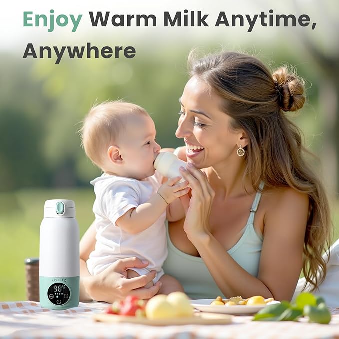 Portable Milk Warmer for Travel, 17oz Large Capacity Bottle, Fast Breastmilk Water Warmer On The Go with LCD Display, 98-158°F Temperature Adjustment, for Vehicle, Car, Airplane Journey