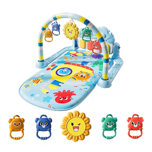Alive Lovely Baby Gyms Play Mats, Musical Activity Center Baby Piano Gym Mat, Music and Lights Tummy Time Padded Mat for Newborn 0 to 3 6 9 12 Months