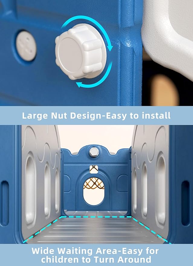 8 in 1 Toddler Slide and Climber Playset Indoor Outdoor Kids Slide with Basketball Hoop,Telescope, Storage Space, Freestanding Backyard Playground for Toddler Age 1-3, Blue