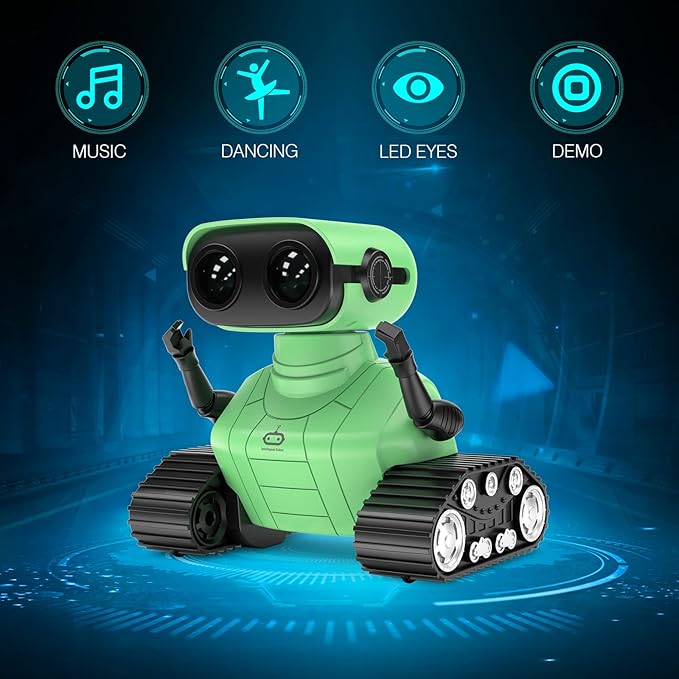 ALLCELE Robot Toys, Rechargeable RC Robot for Boys and Girls, Remote Control Toy with Music and LED Eyes, Gift for Children Age 3 Years and Up - Green
