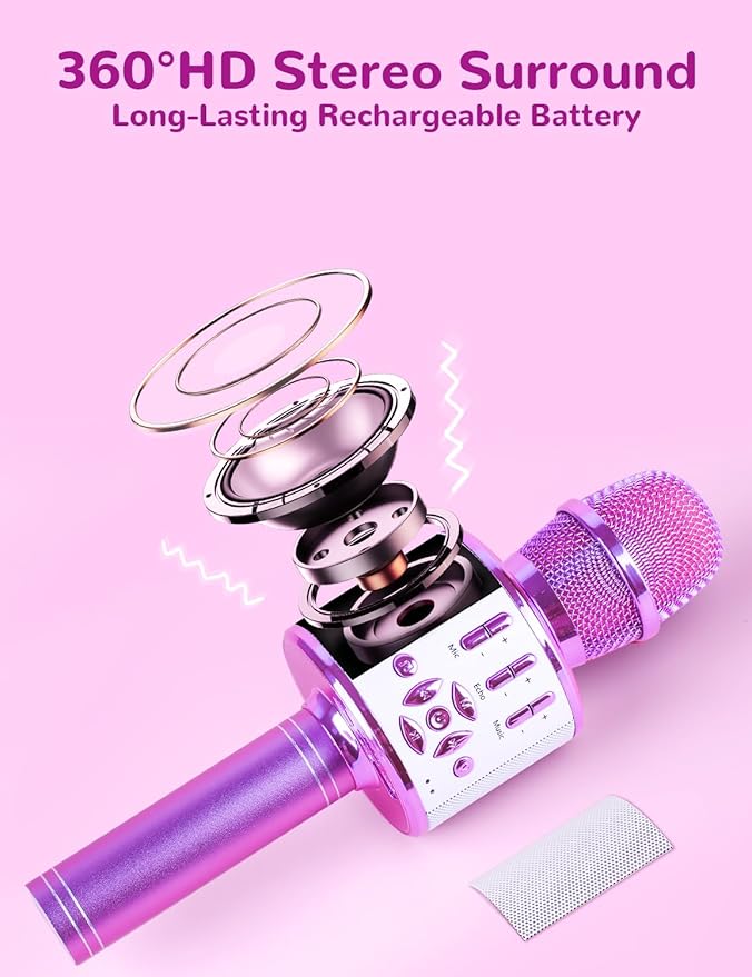Amazmic Toys for Girls, Kids Karaoke Microphone Toddler Microphone for Kids with Lights, Birthday Gift for Girls, Boys Toy Age 3 4 5 6 7 8+(Light Purple)
