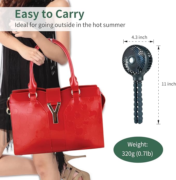 snawowo Mini Handheld Personal Portable Fan, Baby Stroller Fan, Car Seat USB or Battery Powered, with Flexible Tripod Clip on Student Bed Desk Bike Crib Treadmill Camping Traveling(Dark Blue)