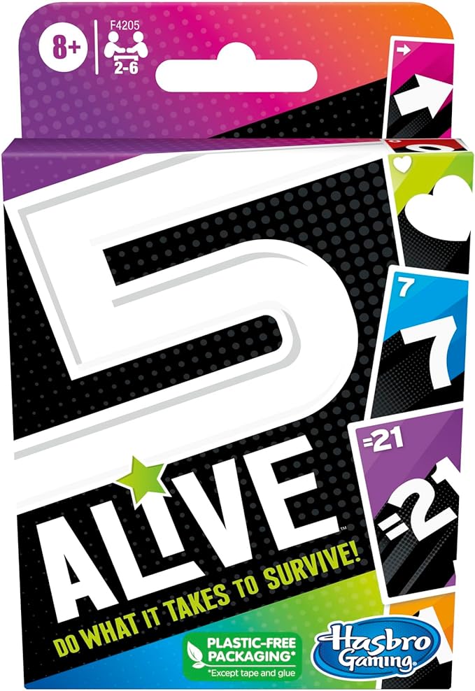 Hasbro Gaming 5 Alive Card Game, Fast-Paced Game for Kids and Families, Easy to Learn, 2 to 6 Players, Fun Summer Activities, Vacation Travel Essentials, Ages 8+