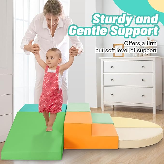 6-Piece Soft PU Leather Toddlers Climbing Toys, Baby Foam Climbing Blocks for Toddlers 3, Indoor Climb and Crawl Activity Play Set, Foam Play Gym Climbing Structures (Orange and Green)