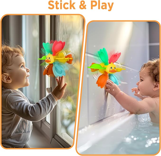 iPlay, iLearn Baby Duck Bath Toy, Toddler Bathtub Suction Water Spinner Gear, Kid Shower Fishing Game W/ Net, Light up Animal, Wind up Swimming Duck, Birthday Gift 6 9 12 Month 1 2 3 Year Old Boy Girl