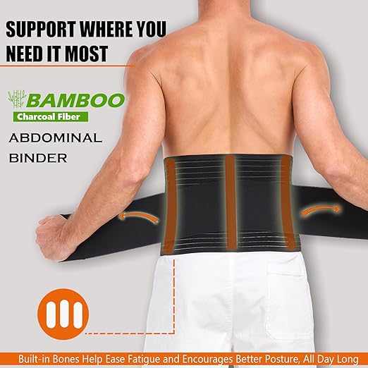Abdominal Binder for Men and Women – Post Surgery & Postpartum Recovery Hernia Support Belt Waist Trainer for Men Adjustable Compression Wrap (Black,S)