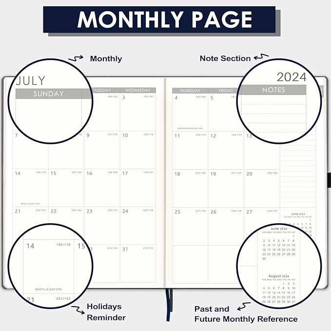 2024-2025 Planner - 2025 Planner Weekly and Monthly, Jul. 2024 - Jun. 2025, 8.5" x 11", Leather Cover Planner with Thick Paper, Back Pocket with Notes Pages - Grey