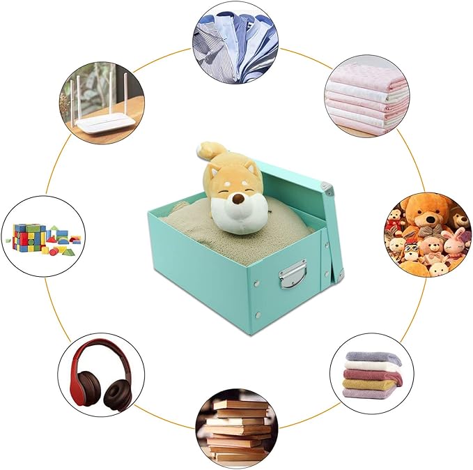 GUOZI Collapsible Storage Box, Decorative Memory Box with Lid & Metal Reinforced Corners, Cardboard File Bin with Handles, Organizer Gift Box for Keepsake Toy Photos Office Nursery Wardrobe Bookshelf