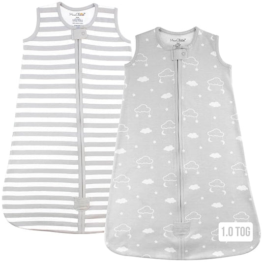 Baby Sleep Sack 1.0 TOG, Organic Cotton Baby Wearable Blanket with Two-Way Zipper, Swaddle Transition Baby Sleeping Bag, All-Season Sleep Sack for Newborn Infant Toddler Boy Girl, 2-Pack