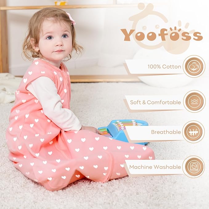 Yoofoss Baby Sleep Sack 0-6 Months Baby Wearable Blanket 100% Organic Cotton 2-Way Zipper TOG 0.5 Toddler Sleeping Sack, Lightweight Sleep Sacks for Babies(Small)