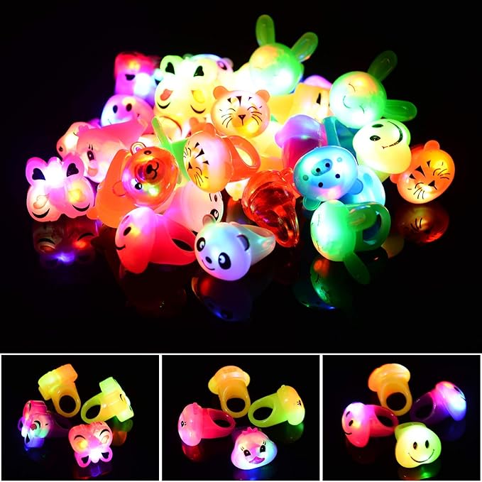 36 Pack Light Up Rings Glow in The Dark Party Supplies, Light up Party Favors, Goodie Bag Stuffers, Birthday Christmas Party Favors Classroom Prizes Cute Animal Treasure Box for Kids