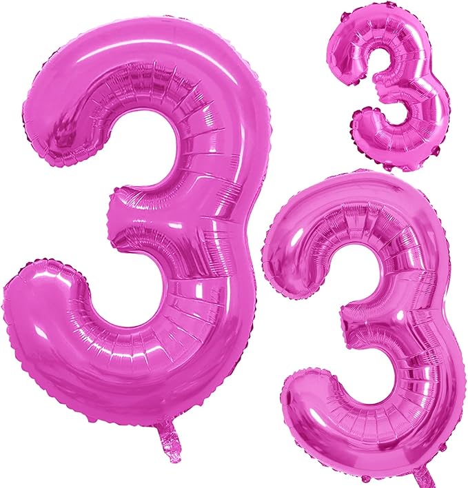 GOER Pink Foil Balloons Number 3,Huge Number Balloons for 3rd 33rd Birthday Party Supplies Anniversary Decorations(3 pcs,42 inch,32 inc,16inch)