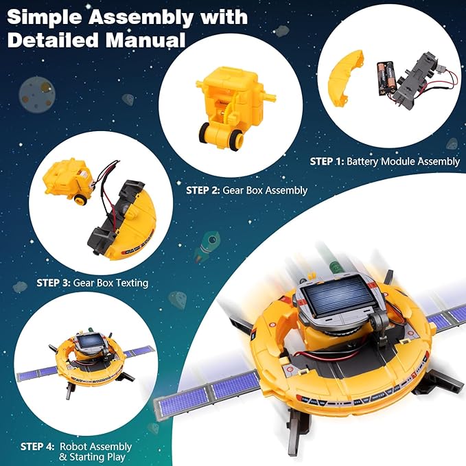6-in-1 Solar Robot Toys for Ages 8 9 10 11 12 Year Old Boys Girls, STEM Science Kits for Kids Age 8-12, Building Experiments Robotics Kit STEM Projects for Kid Christmas Birthday Gifts (Yellow)