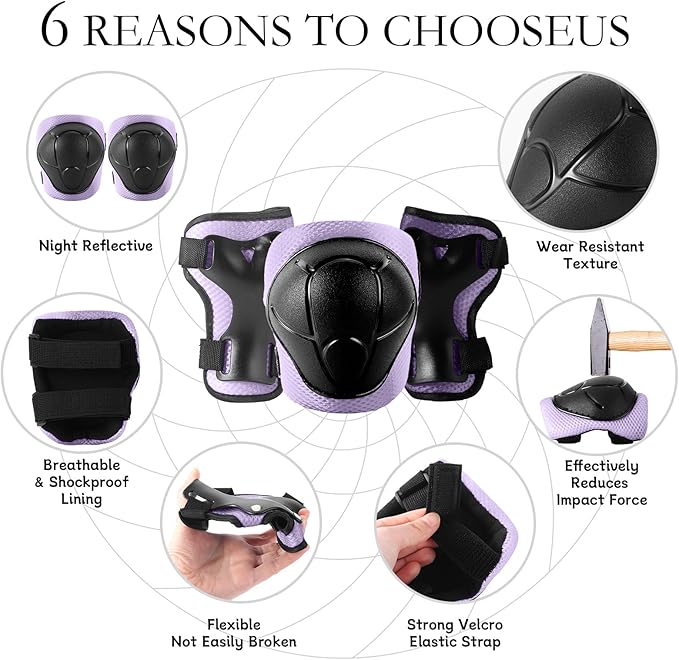 Adjustable Kids Bike Helmet with Knee & Elbow Pads Set, Color Gradient Design for Boys and Girls Aged 3-14+, for Skateboarding, Scooter, Roller & Inline Skating, Longboard