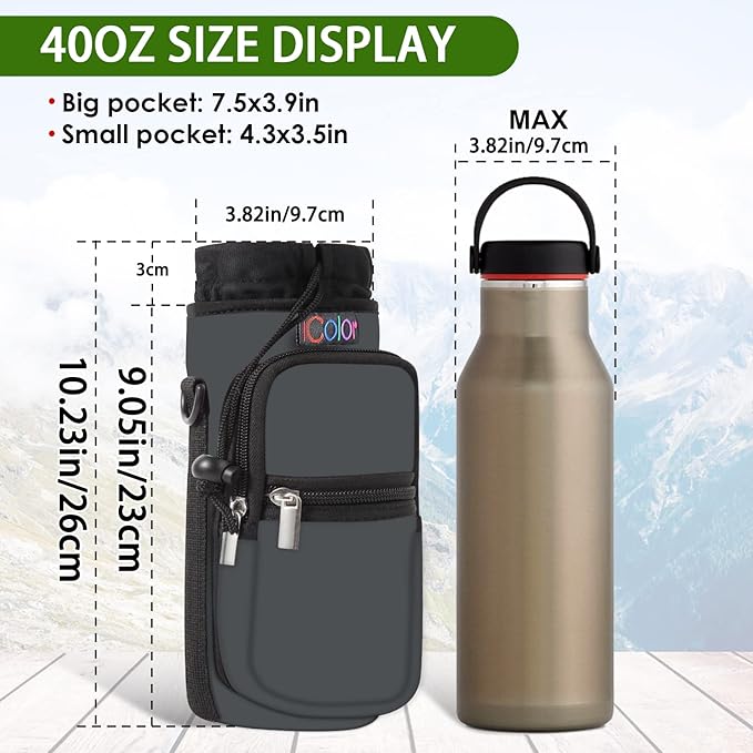 icolor Water Bottle Carrier Bag with Strap 25/32/40 oz Crossbody Bottle Holder with Phone Pocket Sling Sleeve Insulated Neoprene Water Bottle Pouch for Walking Travelling