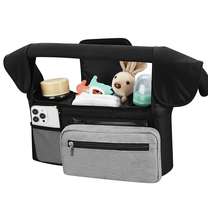 Accmor Universal Stroller Organizer with Insulated Cup Holder Detachable Phone Bag and Shoulder Strap,Stroller Bag Caddy Organizer Fits for Uppababy, Baby Jogger, Britax Strollers