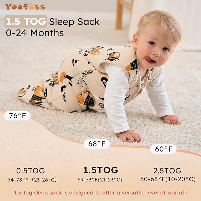 Yoofoss Baby Sleep Sack 18-24 Months, 1.5 Tog Baby Wearable Blanket with 2-Way Zipper, 100% Cotton Organic Fabric Winter Infant Sleeping Sack, Warm Soft Comfy