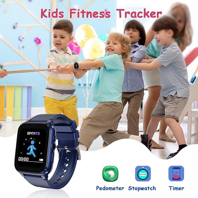 Goodatech 1.69'' Kids Smart Watch 4-12 Years Boys Girls, 26 Puzzle Games,HD Camera,Video Music Player,Pedometer,Flashlight,Alarm Clock,Learn Card,Audio Book,Smartwatch for Children Gifts (Blue)