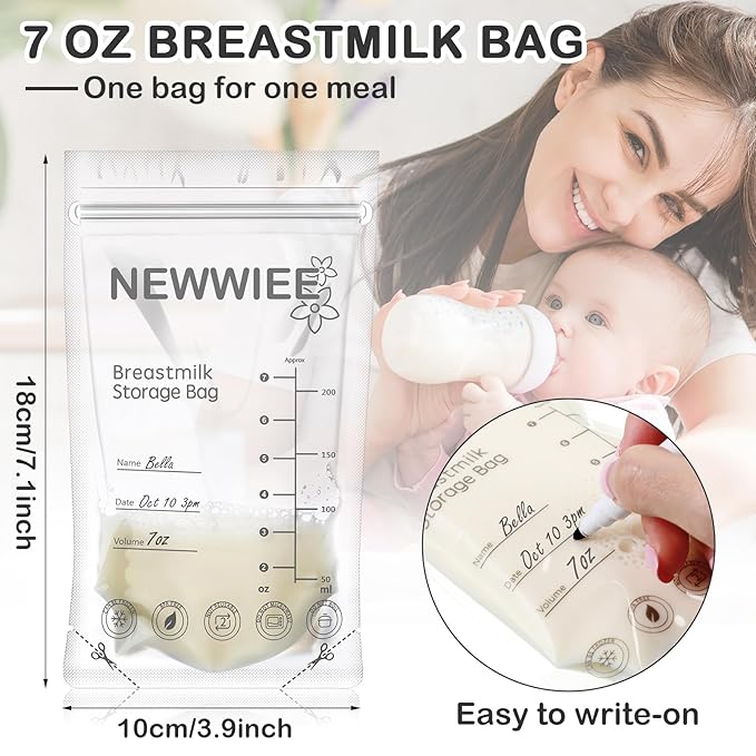 600 Count Breastmilk Storage Bags 7oz Breast Milk Bags for Breastfeeding Self Standing Breastmilk Storing No Leak Double Seal Freezer Storage for Refrigeration and Freezing(Gray)
