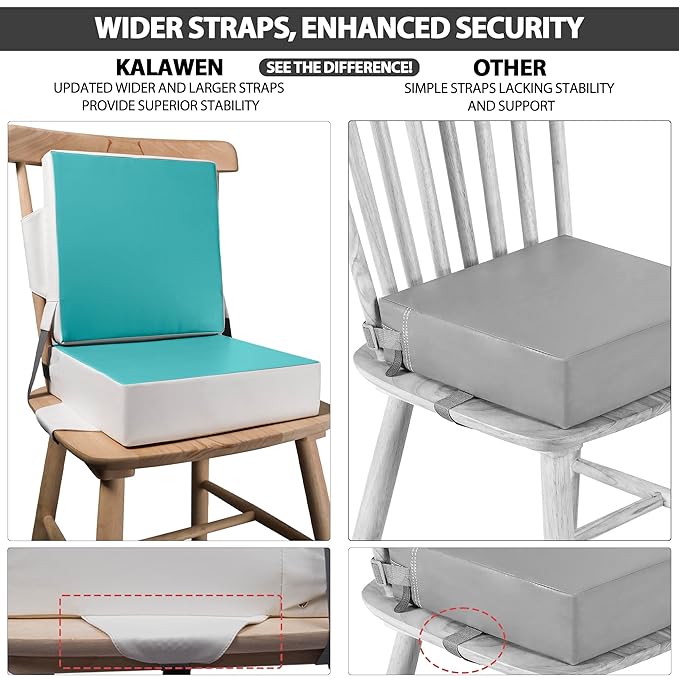 Kalawen Toddler Booster Seat for Dining Table, Upgraded 2Pcs PU Washable Straps Safety Buckle Kids Booster Seat for Table, Portable Travel Increasing Cushion for Chair