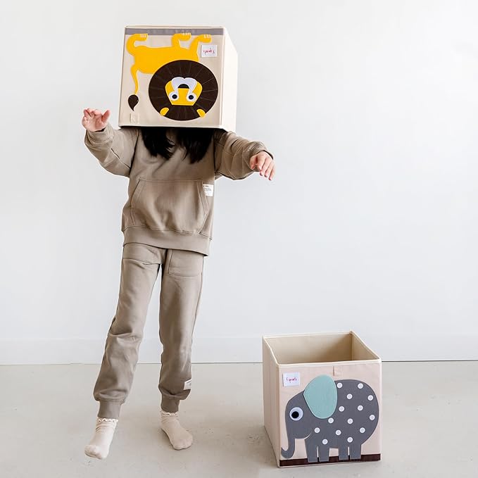 3 Sprouts Toy Storage Organizer: Toy Box Cube Organizer for Playroom, Nursery - Foldable Storage Bin - Elephant