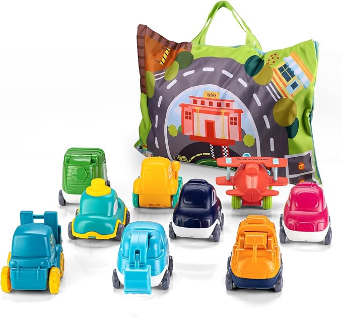 ALASOU 9 PCS Baby Cranes Car Toys with Playmat/Storage Bag|1st Birthday Gifts for Toddler Toys Age 1-2|Baby Toy for 1 2 Year Old Boy|1 2 Year Old Boy Birthday Gift for Infant 12 18 Months