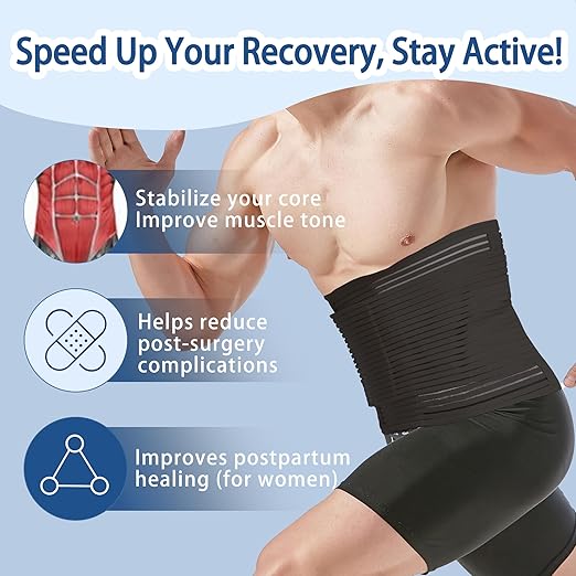 Abdominal Binder for Post Surgery & Postpartum Recovery, Abdomen Hernia Support Belt for Women & Men (Black, Medium)