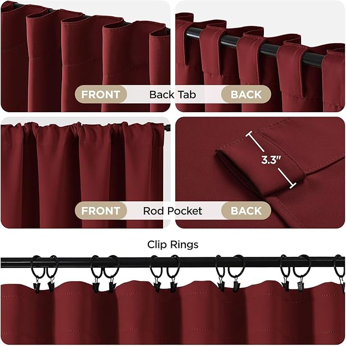 Joydeco Blackout Curtains 96 Inches Long for Bedroom, Thermal Insulated Black Out Curtains 2 Panels Set, Room Darkening Drapes for Living Room Window (W52 x L96 Inch, Burgundy Red)