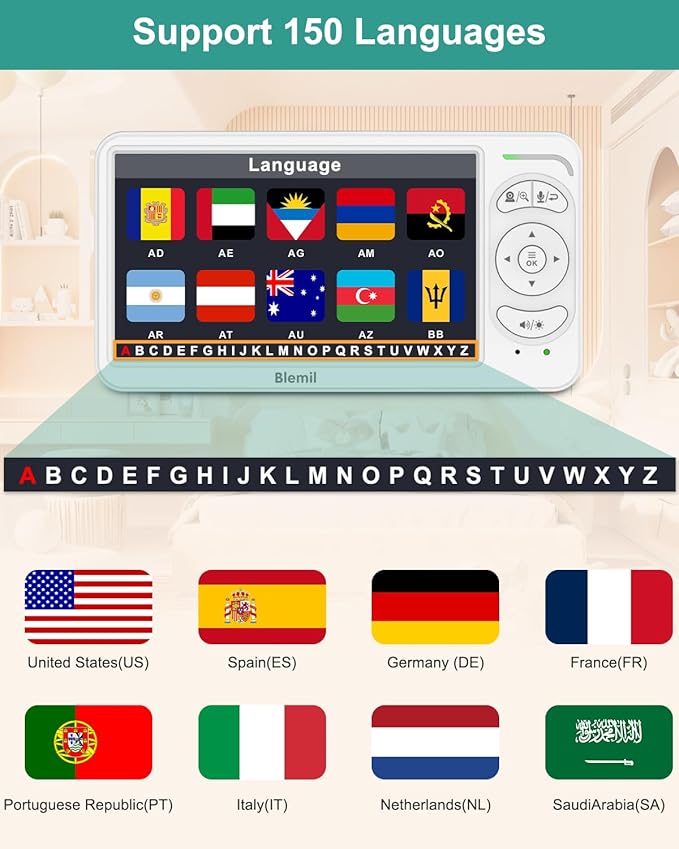 6" Baby Monitor with 2 Cameras 4000mAh Battery Upgrade Split Screen Video Baby Monitor No WiFi Remote Pan-Tilt-Zoom Auto-Night Vision 150 Languages ECO Mode 2-Way Talk 1000FT (Ideal Condition)