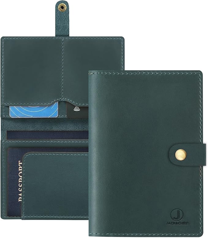Jack&Chris Genuine Leather Passport Holder For Travel, RFID Blocking Handmade Passport Holder with Card Case Organized & Safe, Quality Travel Essentials for Women and Men for Gifting, Blue