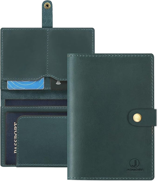 Jack&Chris Genuine Leather Passport Holder For Travel, RFID Blocking Handmade Passport Holder with Card Case Organized & Safe, Quality Travel Essentials for Women and Men for Gifting, Blue