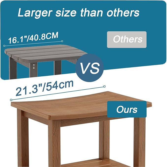 HDPS Shower Bench Seat, Poly Lumber Bathroom Stool for Inside Shower Waterproof, Foot Rest Stool for Shaving Legs with Adjustable Feet, Plastic Spa Bath Chair Seat for Bathroom, Non-Slip, Brown