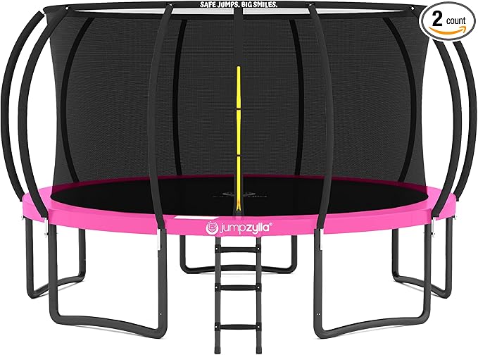 JUMPZYLLA Trampoline Outdoor 8FT 10FT 12FT 14FT 15FT 16FT with Enclosure and Ladder, ASTM Approved Recreational Trampoline for Kids and Adults, Anti-Rust Coated Frame