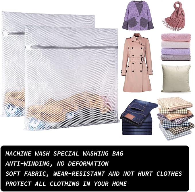 2 XX-Large Honeycomb Mesh Laundry Bag Delicates Durable for Washing Machine,24 x 24 Inches lingerie bags for Laundry, Travel Storage Organize Bag for Cotton Clothes,Sheet,Sweater, Shoes