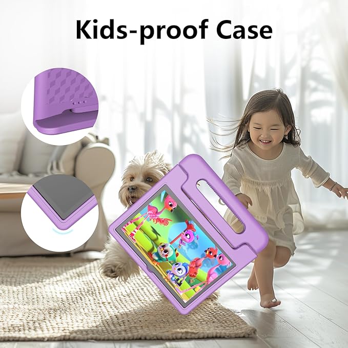 JREN Tablet for Kids｜10 Inch Kids Tablet Android 14｜Octa-core｜64GB｜WiFi ｜Bluetooth｜Parental Control｜Children Content｜Children Toddler Purple