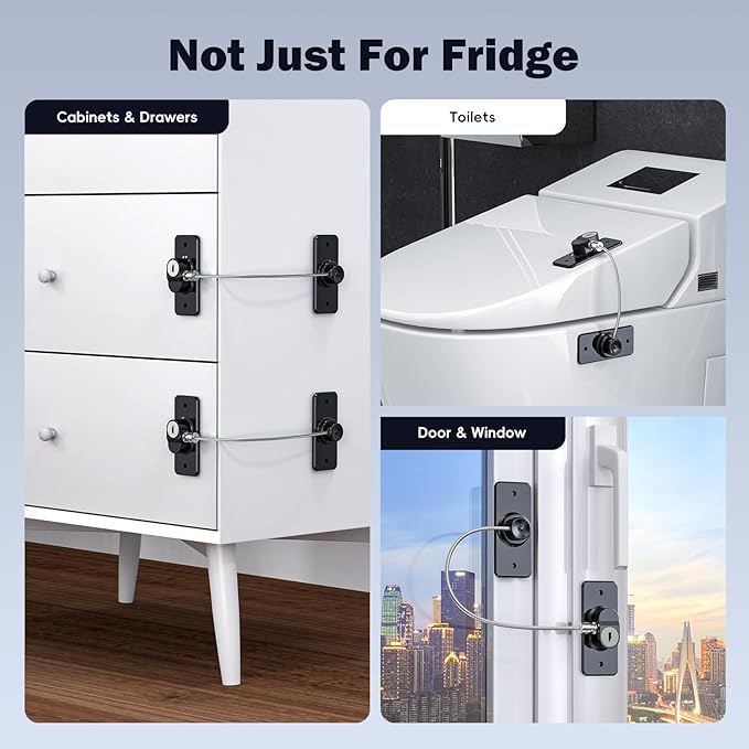 4 Pack Refrigerator Door Lock with Adhesive, No Tools Required, Child Proof Fridge Door Lock for Kids and Pets, Self Adhesive Latch for Freezer, Cabinets, Drawers, Windows (Patent)