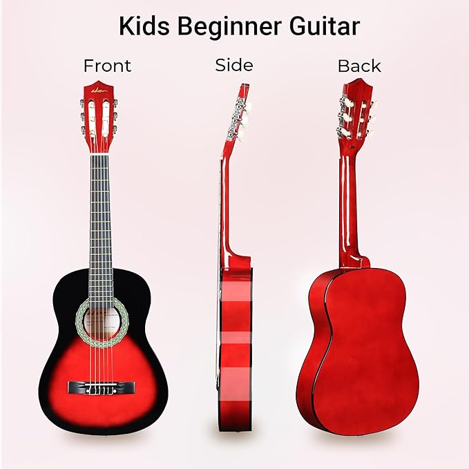 ADM Beginner Acoustic Classical Guitar Nylon Strings Wooden Guitar Bundle Kit for Kid Boy Girl Student Youth Guitarra Online Lessons with Gig Bag, Strap, Tuner, Strings, Picks (34 Inch, Redburst)