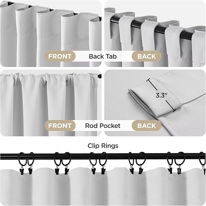 Joydeco White Blackout Curtains 96 Inches Long for Bedroom, Curtains 96 Inch Length 2 Panels Set, Room Darkening Curtains & Drapes for Living Room Window (W52 x L96 Inch, Greyish White)