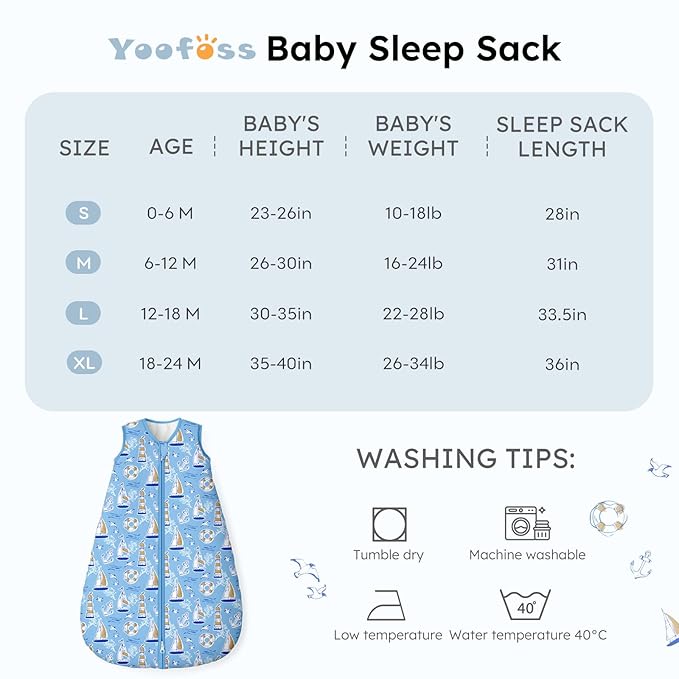 Yoofoss Baby Sleep Sack 0-6 Months, 1.5 Tog Baby Wearable Blanket with 2-Way Zipper, 100% Cotton Organic Fabric Winter Infant Sleeping Sack, Warm Soft Comfy