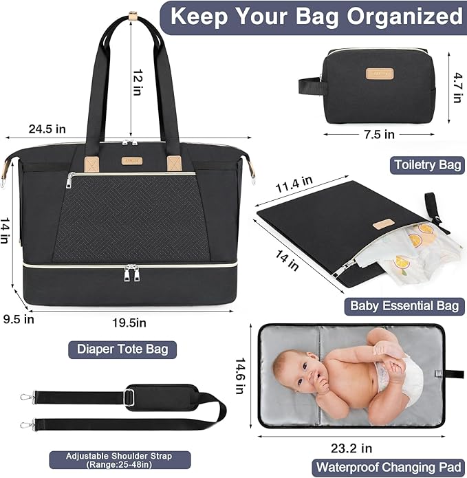 ITIEZY Diaper Bag Tote for Baby - Large Mommy Bag with Portable Changing Pad Pacifier Case, Hospital Bags Travel Baby Bag